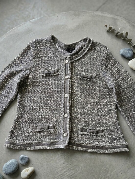 Proportion Petit Conrad C Sweaters - Proportion Petite Conrad C XL Tweed Knit Cardigan Bow Detail Preppy Classic Chic